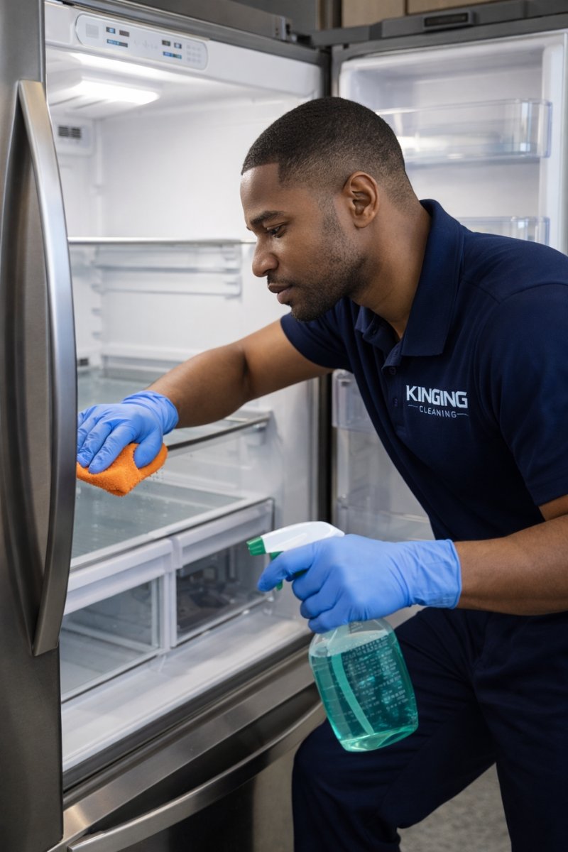 Kinging Cleaning - Fridge Cleaning Kinging Cleaning Deep Cleaning Service , Male staff cleaning a fridge